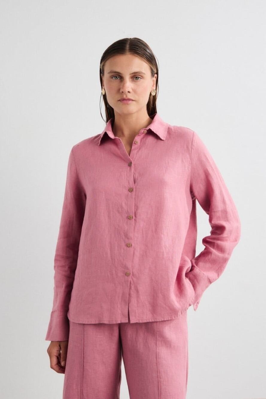 Mus & Bombon Aurora Linen Button Front Shirt Pink Size S NWT